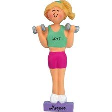 Personalized Christmas Ornament - Blonde Female Weightlifter