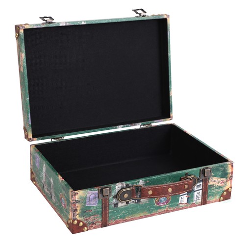 Set of 2 European Landmarks Vintage Wooden Luggage with Leather Straps and Handl - Picture 4 of 7