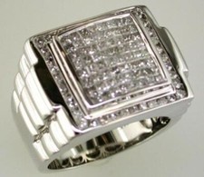 ESTATE LARGE 1.75CT DIAMOND 14KT WHITE GOLD 3D PRINCESS  ROUND SQUARE MENS RING