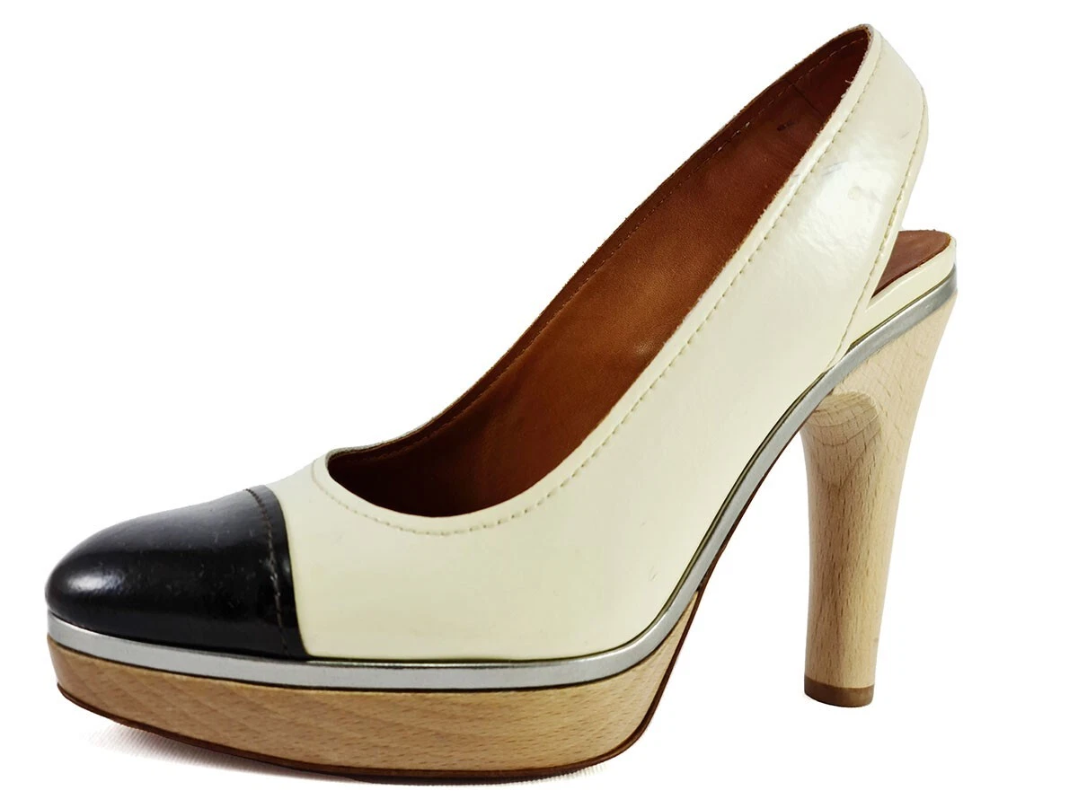 LANVIN Two Tone Patent Leather Wooden Heels Pumps Shoes Size US 4 EU 35