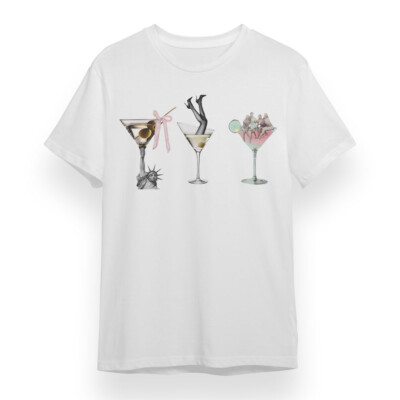 Women's T-shirt with Funny Drink Graphic Unisex White 100% Cotton Tee Summer USA