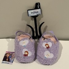 Disney Frozen Purple Slip On Slippers Elsa Anna Back-Strap Toddler Girl 7-8 NEW
