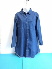 Womens Shirt Dress Blue Chambray Denim Button Down Frayed Hem Size M