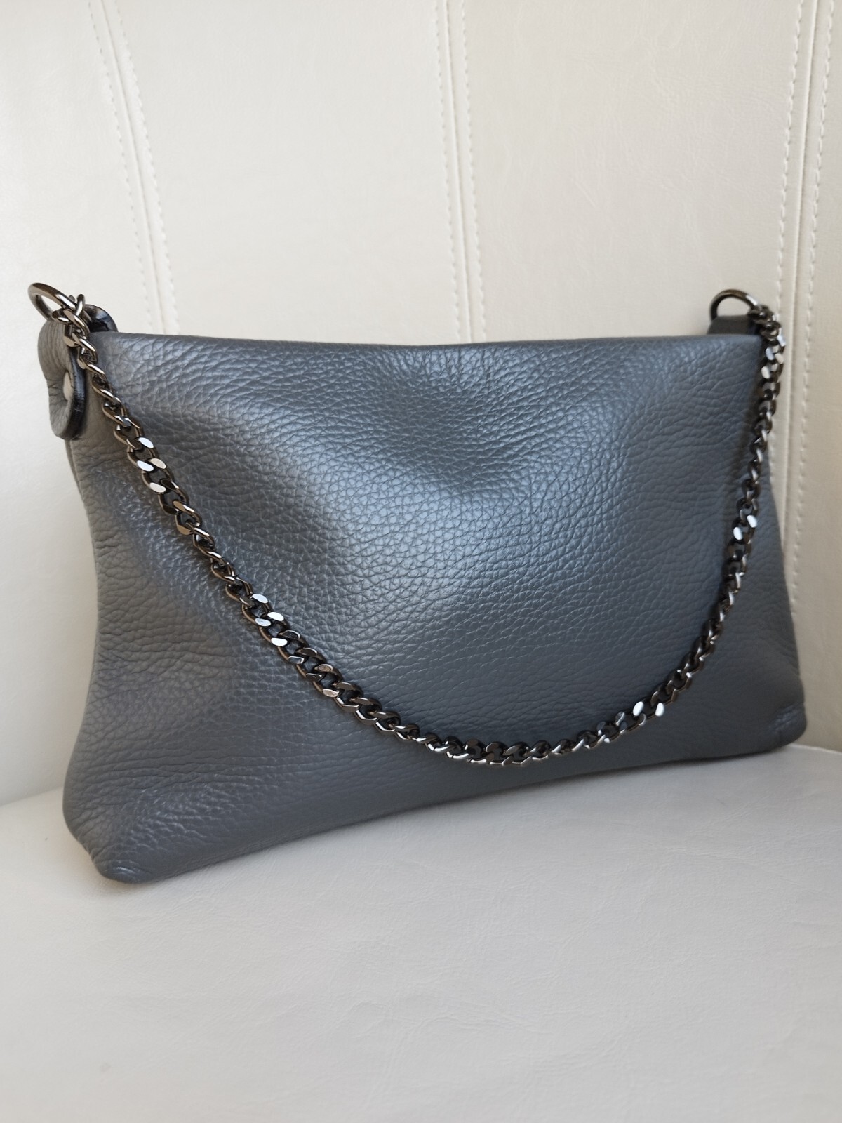 BORSE IN PELLE Italian designer grey Genuine LEATHER women's shoulder Bag