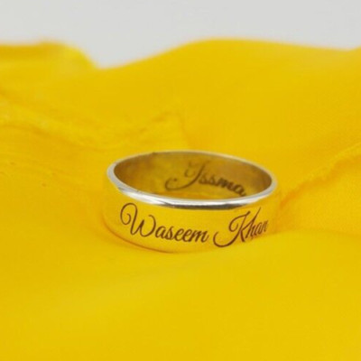 Customize Your Name Couple Ring Waseem Khan & Rida Love Gift Ring Sterling 925