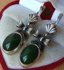 Beautiful Vintage earrings dark green stone SILVER 925 Soviet star stamp USSR