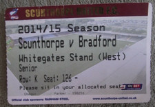 2014-15  Scunthorpe United v Bradford City - Division One- Ticket Stub