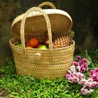 Handmade Palmyra Woven Picnic Basket with Lid Storage