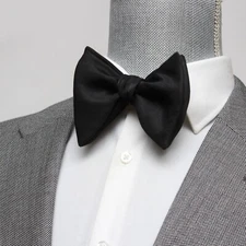 Men's Self-tied Big Butterfly Bow Tie Black Silk Linen S599