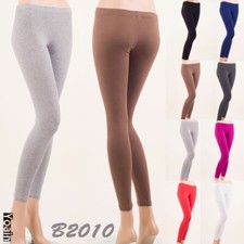 Women's Basic Cotton Leggings Stretch Full Length Seamless Footless Regular Plus