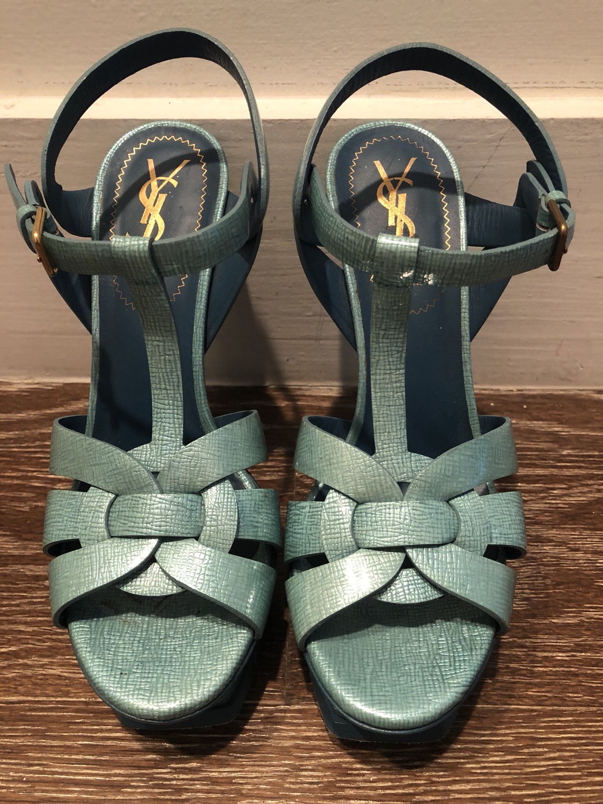 SANDALI CON TACCO 105 YSL YVES SAINT LAURENT AQUA TRIBUTE $995 TAGLIA 6