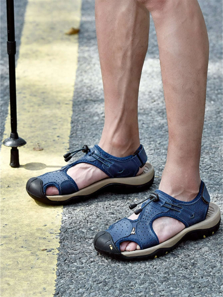 Men's 8.5 Women's 9.5 US Blue PU Leather Sport Sandals Closed Toe Trekking