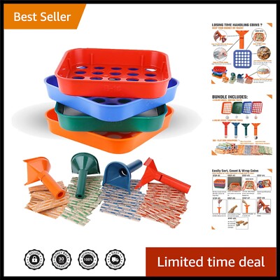 Convenient Coin Counting System   4 Trays, Tubes & 100 Assorted Roll Wrappers
