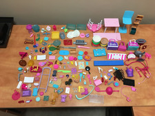 Mattel Barbie Accessories Lot of 155 Kitchen Dishes Food Pets Dog Bowls Harness