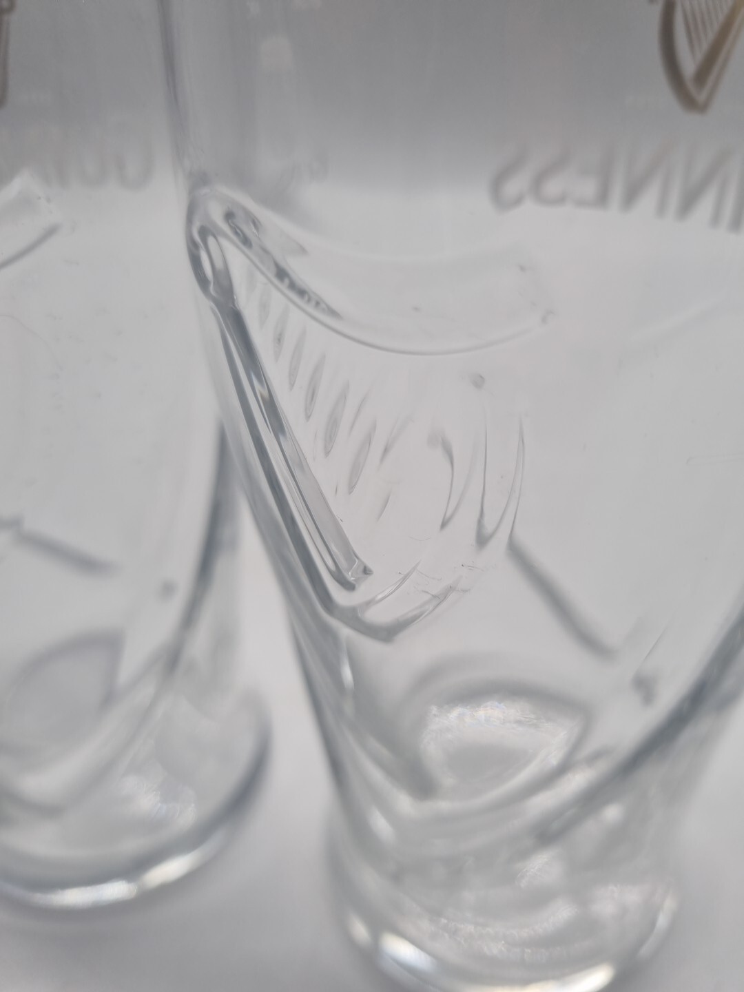 Guinness Pint Tulip Glass x2 Pub Bar Glasse's EMBOSSED HARP DESIGN LOT