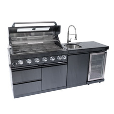 82" 6-Burner 85K BTU BBQ Island Outdoor Kitchen Grill Island with Fridge& Sink