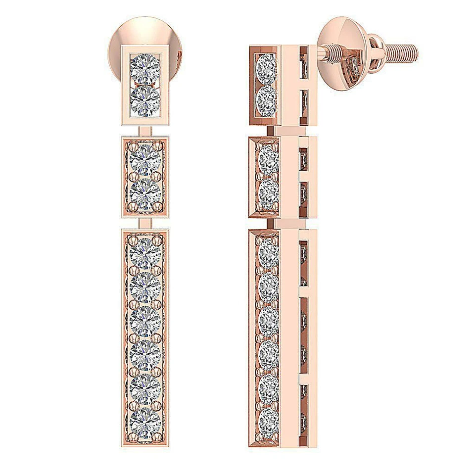 Pendientes de araña colgantes I1 G 0,55 quilates diamantes redondos oro amarillo de 14 quilates 0,92 pulgadas Foto 2 de 4