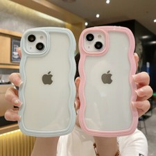 For iPhone 15 Pro Max 14 13 12 Simple Wave Border Transparent Back Case Cover