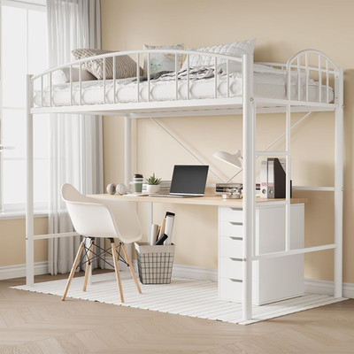 Loft Bed Twin Size Withflat Ladder Rung, Arched Safety Guardrail, Metal Loft Bed