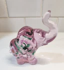 Lenox Fenton Pink Art Glass Hand Painted Flowers Elephant Artist Signed