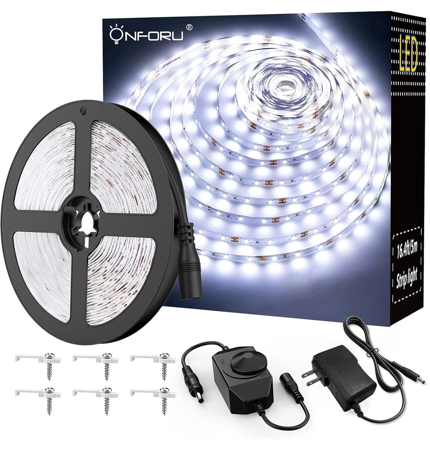 LED Light Strip,16.4ft Dimmable LED Tape Light, 6000K Daylight White Strip Li...