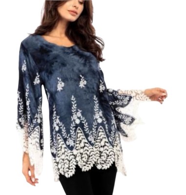 The Pyramid Collection Boho Fairy Tunic Top Tie Dye Lace Ethereal Women s Sz L
