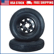 2 Pack 5.30-12 Trailer Tires with Rims 5.30x12 5.3-12 530-12, 4 Lug on 4", 6PR
