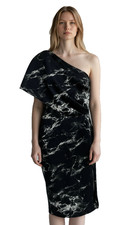 Asos women's One shoulder Marble print bodycon Midi dress short sleeve size 2