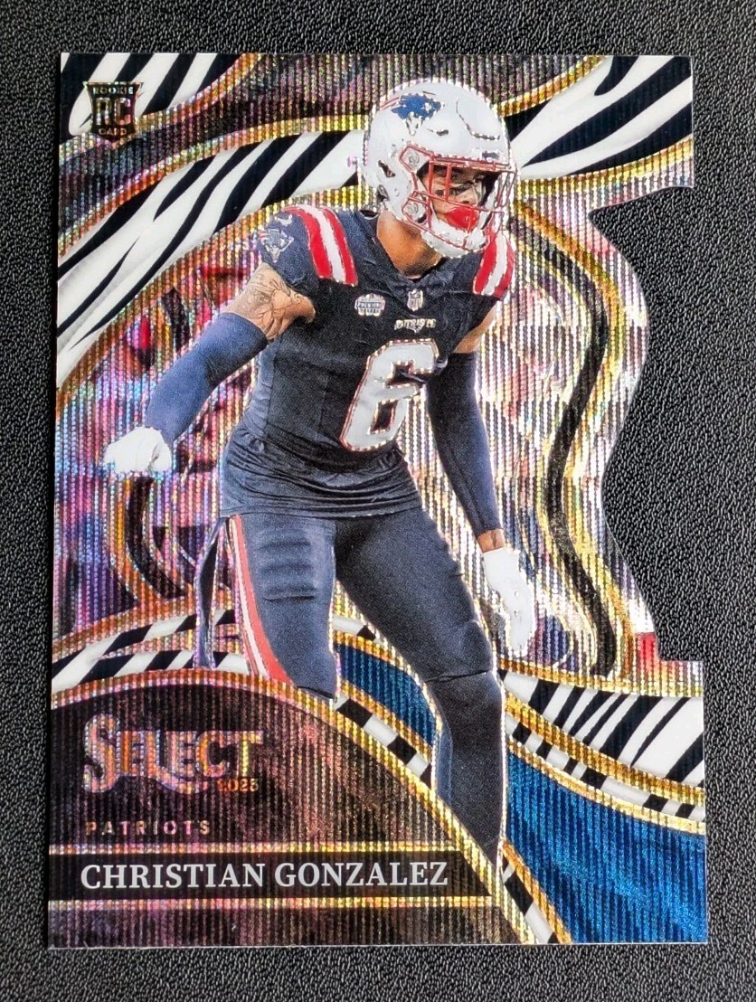 2023 Panini Select Christian Gonzalez #286 Zebra Die Cut Prizm Rookie Patriots