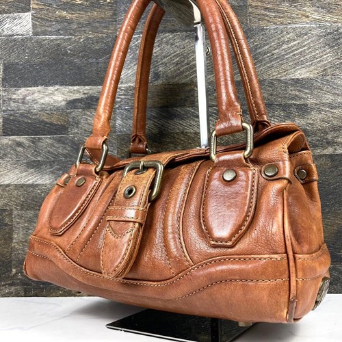 BURBERRY BLUE LABEL Handbag Leather Brown Vintage Authentic From Japan
