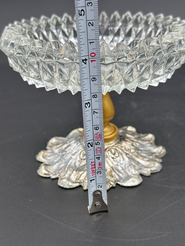 Hollywood Regency Gold/silver Metal And Crystal Glass Candy Dish Bowl Vintage BH - Picture 7 of 8