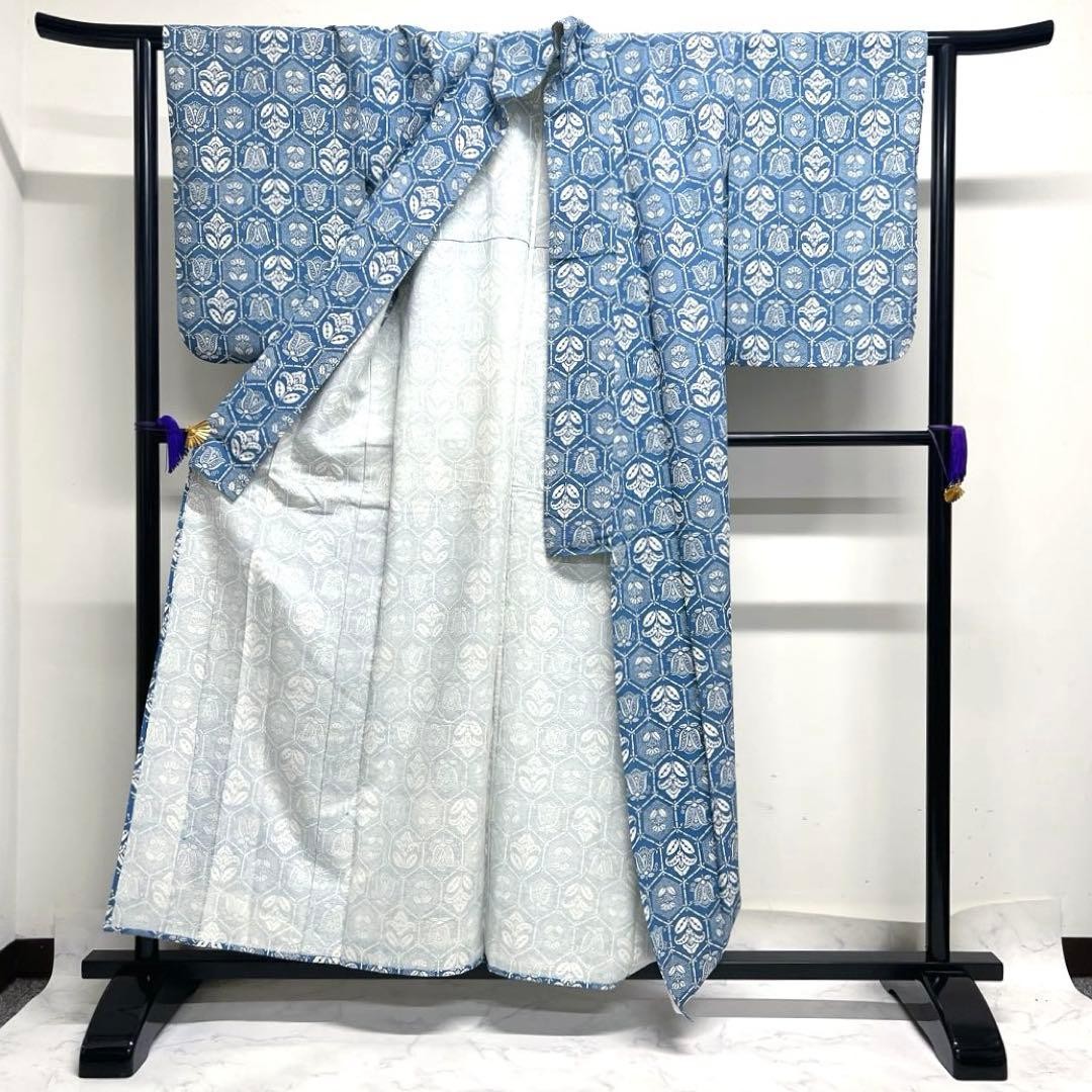 Vintage Blue Small Pattern Pongee Single Coat Tor… - image 3