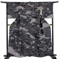 JAPANESE KIMONO HOMONGI Black 158cm 5 ft 2 in PURE SILK AA8903
