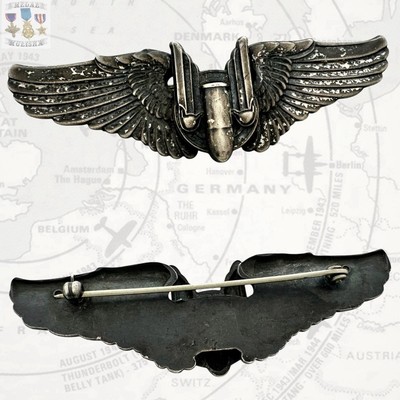 WWII U.S. ARMY AIR CORPS AERIAL GUNNER WINGS BADGE 3” SIZE