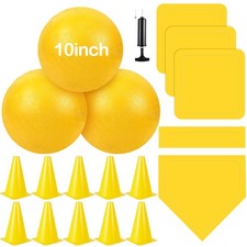 20 Pcs Sports Kickball Set, 3 10'' Playground Ball, 5 Rubber Throw Down Bases...