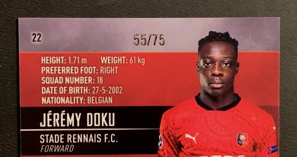 2020-21 Topps Stad. Club Chrome UCL #22 | JÉRÉMY DOKU | RC Rookie | G/Y Wave /75 - Image 3 of 3