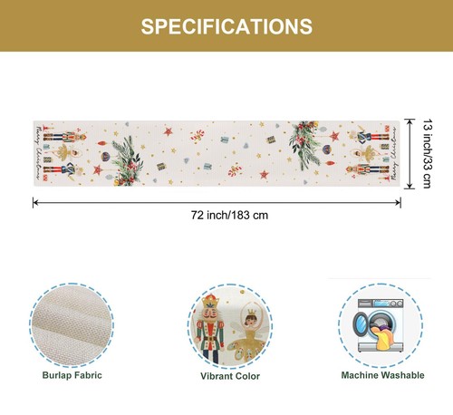 Merry Christmas Nutcracker Table Runner 13x72 Inch, Xmas Gift Box Winter Wint... - Picture 6 of 6