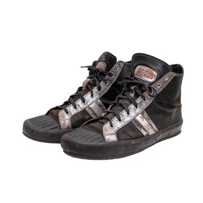 Premiata Men's High Top Leather Sneakers Black Silver Distressed Italy Size US 9