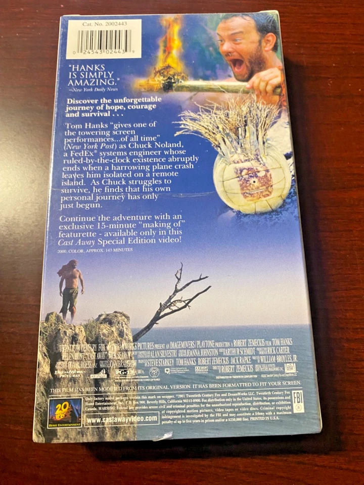 Cast Away VHS 2001 Special Edition Full Screen Video Tape Tom Hanks Movie SEALED - Image 2 of 2