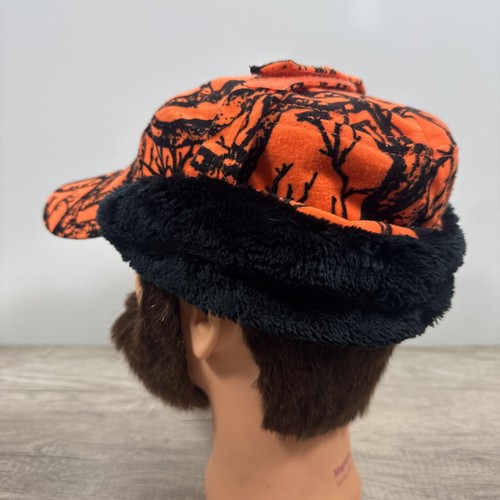 Cabela's L Gore-Tex Thinsulate Blaze Orange Camo Hunting Trapper Hat Earflaps - Picture 6 of 18