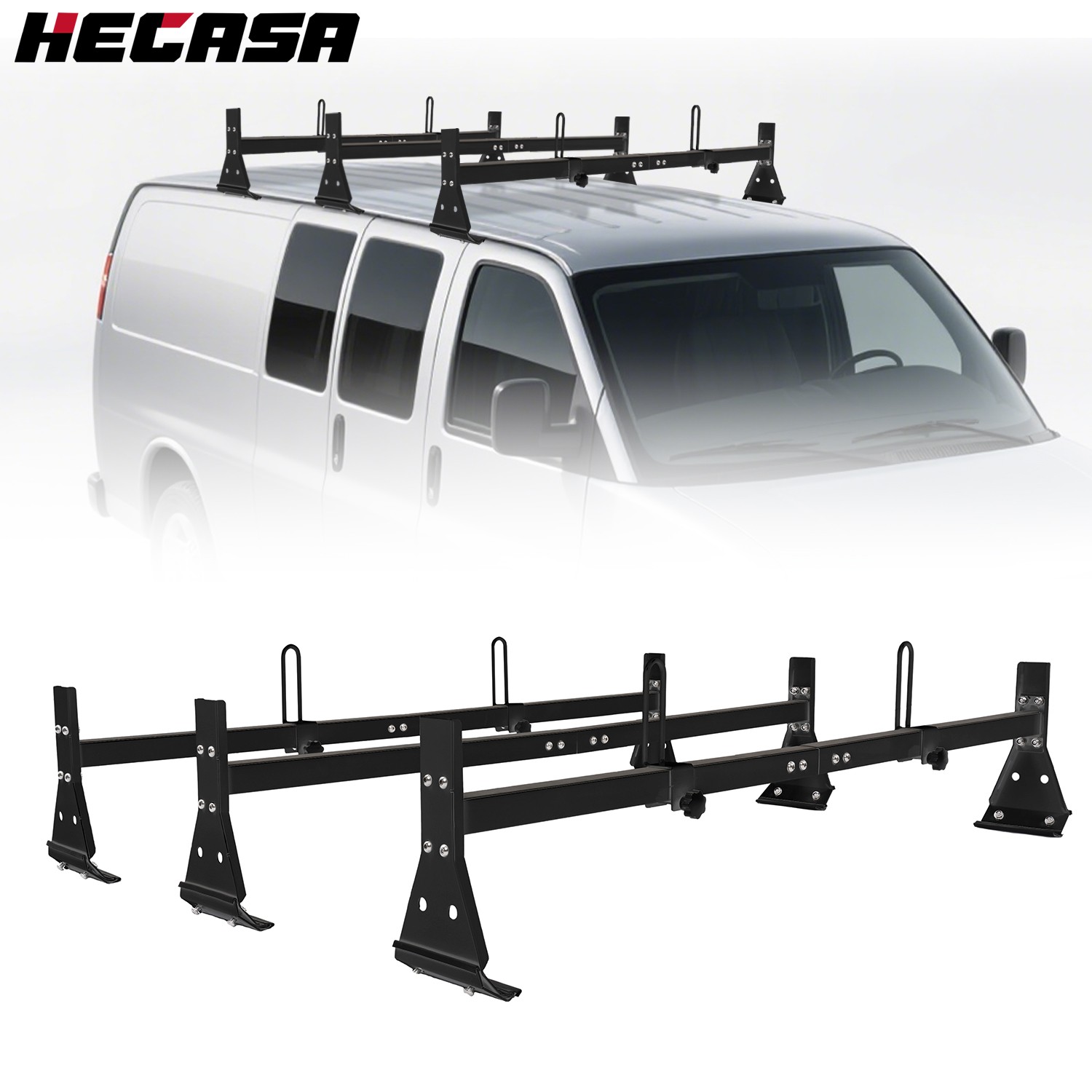 Square Chevy Ladder Rack Ladder Roof Racks Steel Black Rack For Chevy Express Fullsize Van 3 bar ...