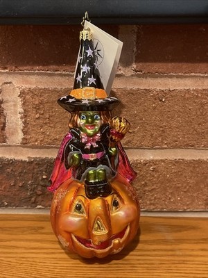 CHRISTOPHER RADKO Glass Witch Halloween Ornament- TWINKLY TOOTHSOME