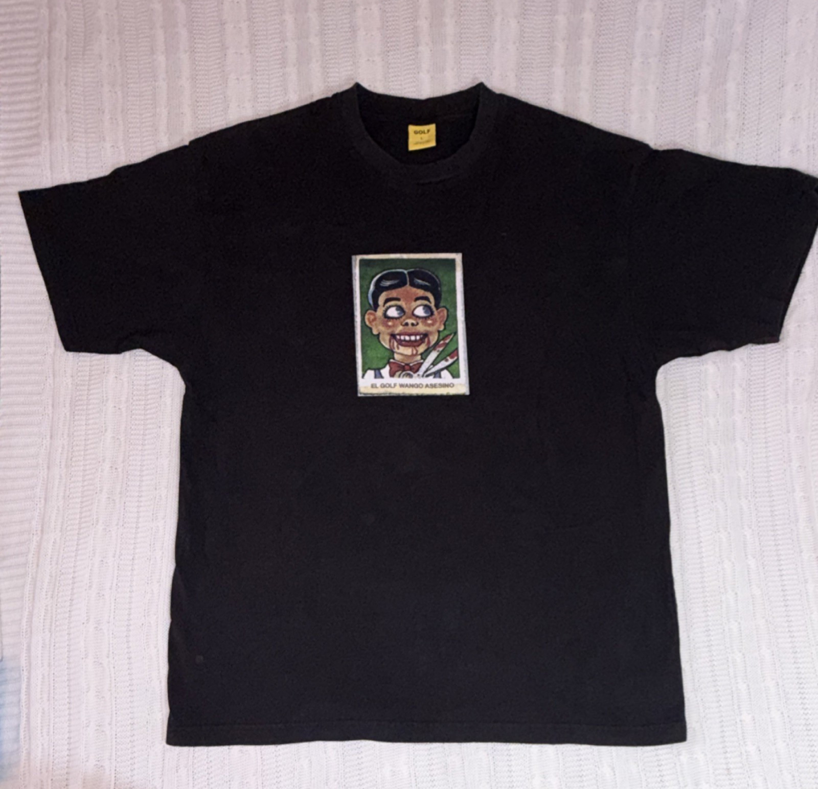 Wang Men's Black Graphic Print Cotton Knit T-shirt Size L