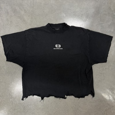 Balenciaga Unity Sports Icon Distressed Cropped T-shirt - Tagged