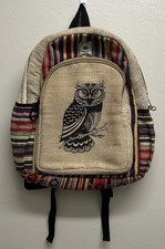 Himalayan Hemp THC Free Handmade Backpack Unisex Owl Multi Colors Boho Hippie