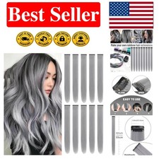 22-Inch Long Straight Clip-In Gray Hair Extensions - Perfect for Gifts Styling