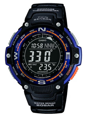 CASIO SGW 100 2B Twin Sensor Digital Watch 200M Compass Thermometer World Time