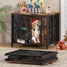 Rustic Brown Easycom No-Assembly Dog Crate Furniture Side Table for Pets