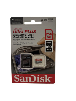 BRAND NEW - SanDisk Ultra Plus MicroSDXC UHS-I Memory Card with Adapter 256GB