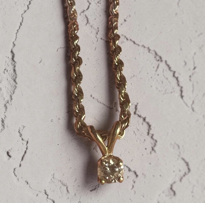 Rare Antique Solid 14K Gold 4g 16" Diamond Rope Chain Necklace 